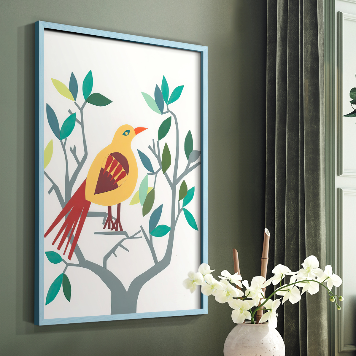 Whitty Bird III Framed Print in Blue Solid Wood 8 x 10 Framed Print
