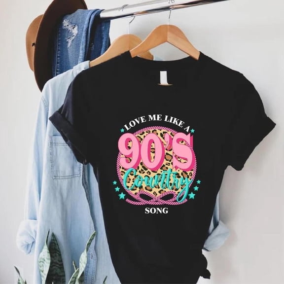 Love Me Like A 90s Country Song T-Shirt, Retro Star Tee, Vintage Leopard Print Shirt, Nineties Country Music Style, Throwback Western Vibes