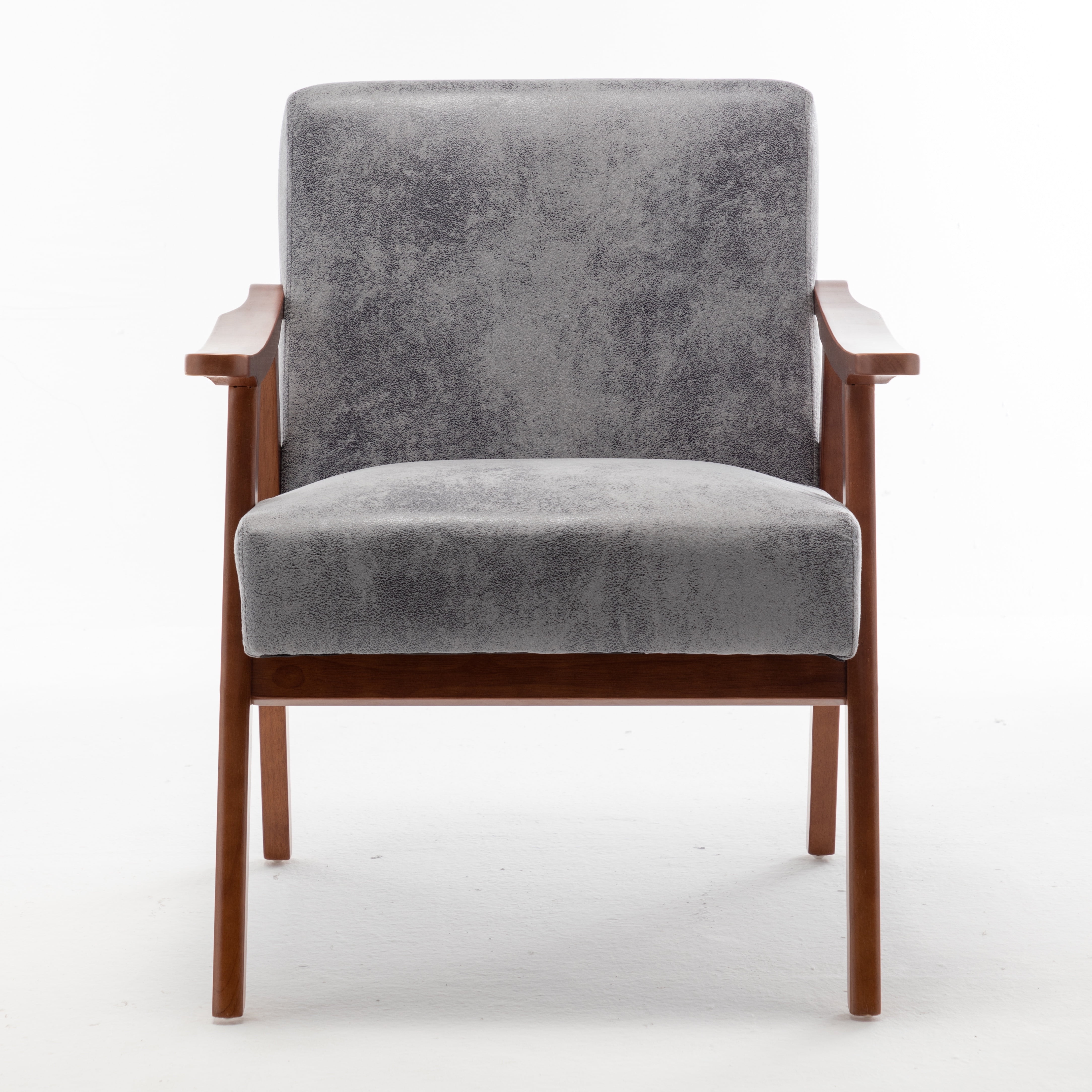 Mid-Century Modern Accent Chair, Velvet Upholstered Lounge Chair with Solid Wood Frame, Extra-Thick Backrest Wingback Chair for Living Room, Bedroom, Reading Nook