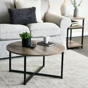 Household Essentials Jamestown Round Coffee Table Ashwood Rustic Wood Grain and Black Metal