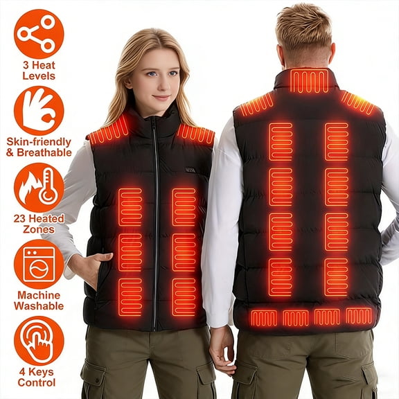 23 Zones Heated Vest for Men Women 2 Temperature Settings Sleeveless Stand Up Collar USB Electric Warm Vest for Outdoor Hunting Hiking