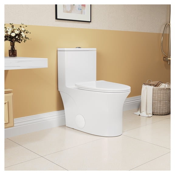 1.1/1.6 GPF Elongated Comfort Height Floor Mounted One-Piece Toilet, CUPC Certified, WaterSense Cetified, Ceramic, White Color, Soft Close Seat