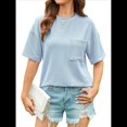 thumbnail image 2 of Blusa de Verano de Corta para Mujer, Estilo Túnica Básica Informal con Cuello Redondo Texturizado y Gran Tamaño Azul XXL, 2 of 10