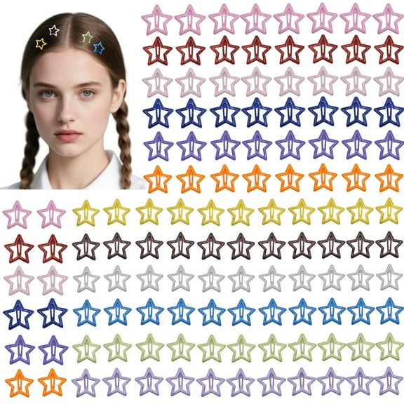 120 Count Star Hair Accessories for Girls Women - 12 Vibrant Colors, 10 Pcs Per Color, Metal Snap Hair Clips & Barrettes, Cute Star Design, Includes Travel Pack