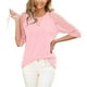 thumbnail image 1 of Blusa de manga 3 cuartos de encaje de verano Ticfox Color sólido Cuello redondo Tops casuales Rosa XXL, 1 of 5