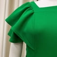thumbnail image 4 of AURA Plus Size Ruffle Sleeve Pleated Midi Dress Elegant High Waist Swing Skirt Solid Color, 4 of 8