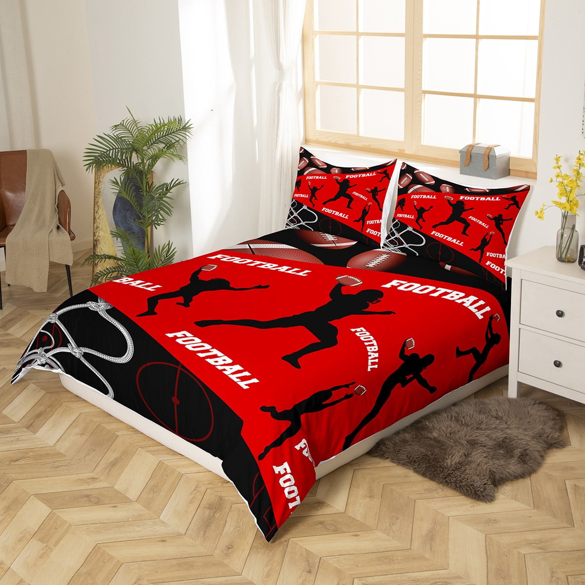 YST Ping Pong Duvet Cover for Kids Boys Teens Red and Black Ping