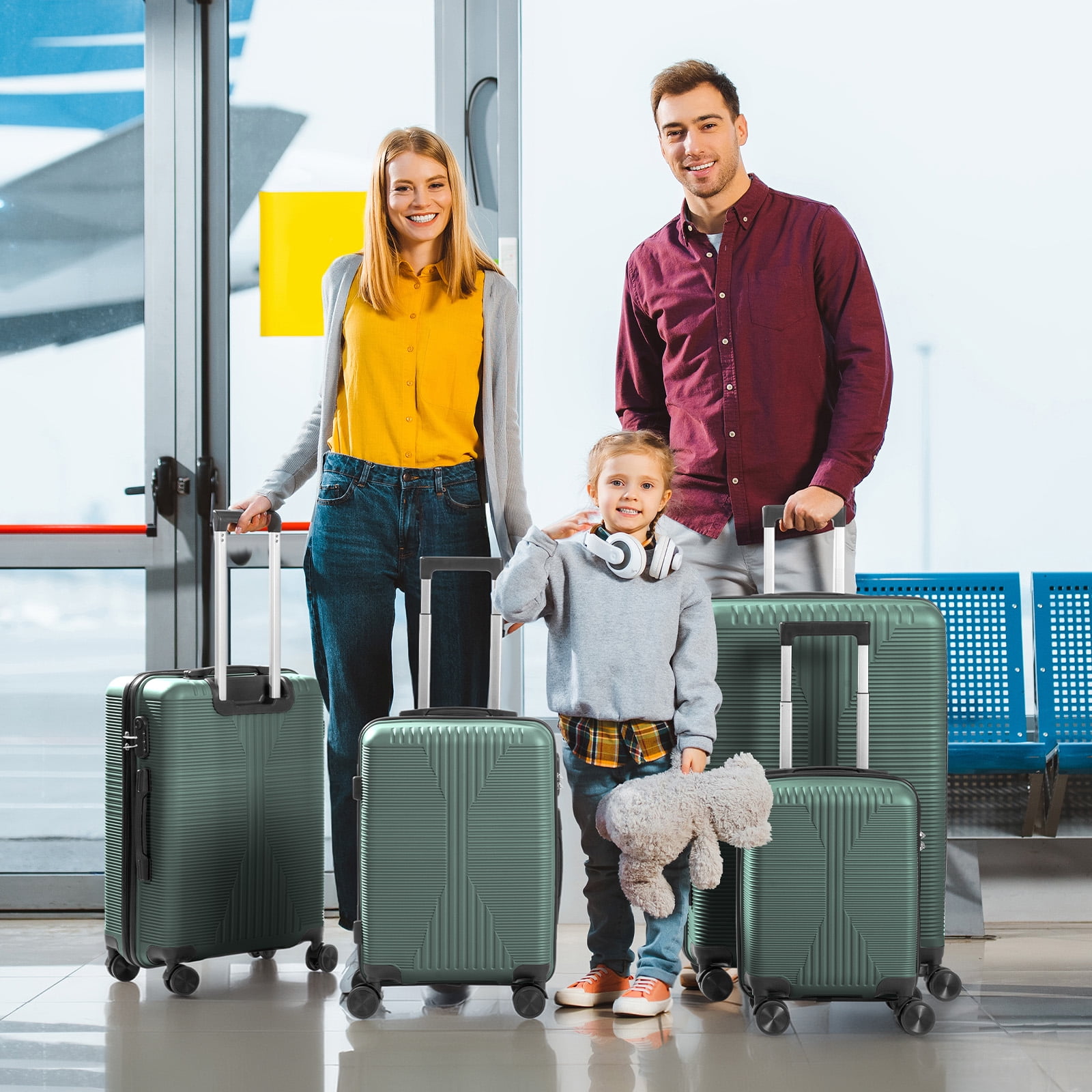 Ktaxon 4-Piece Luggage Set Hardshell Lightweight ABS Carry On Suitcase 360° Spinner Wheels Green