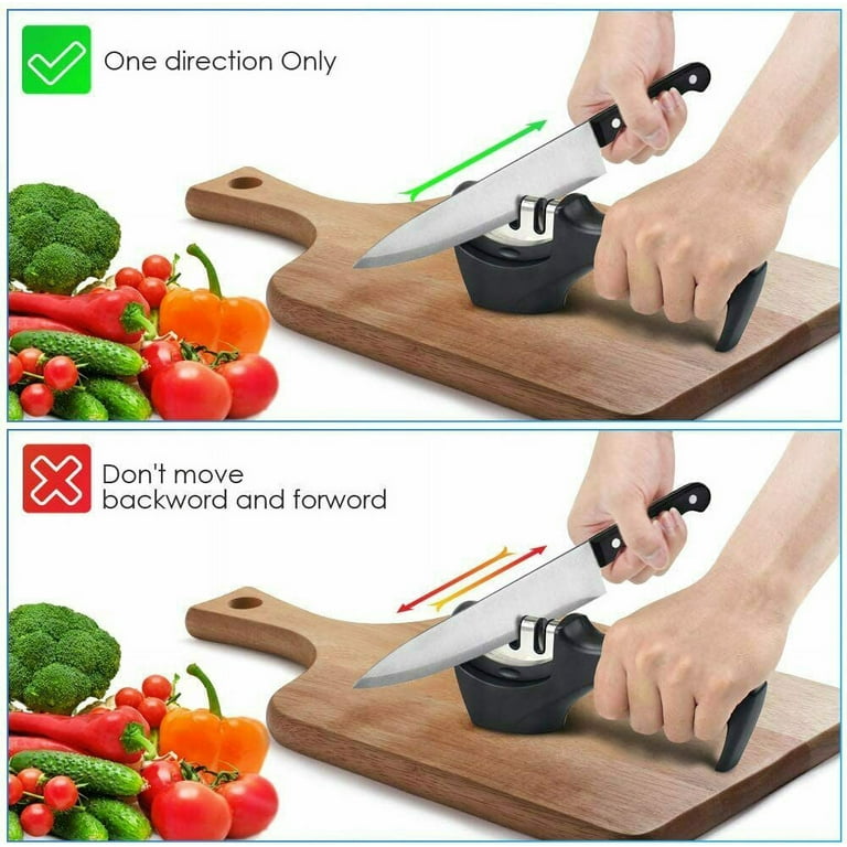Mdhand 3 Stages Knife Sharpener,Ceramic Tungsten Kitchen Knives Blade Sharpening System Tool for Straight and Serrated Knives and Scissor,Black, Red