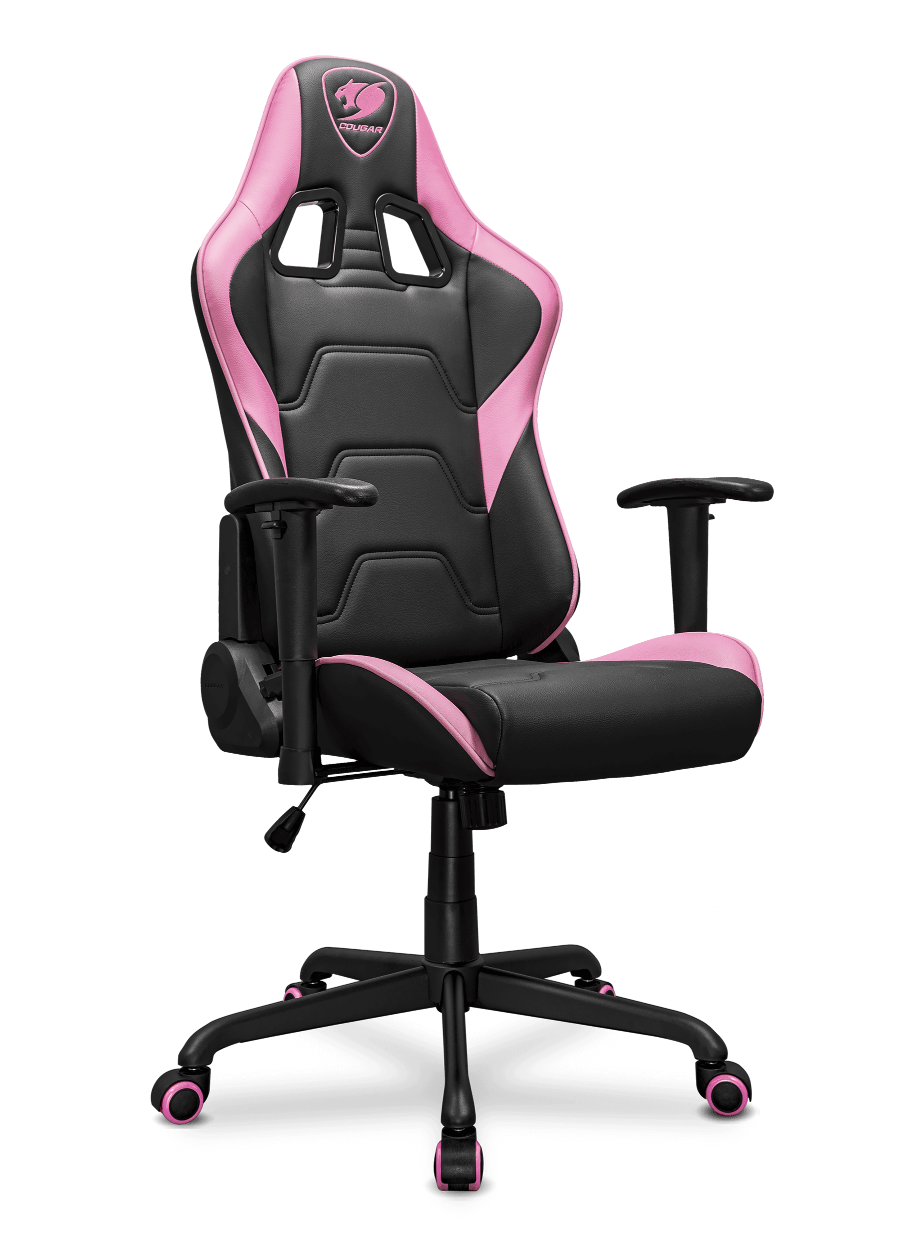 Cougar Armor Elite Gaming Chair - Premium PVC Leather with Reclining Backrest up to 160º 2D Adjustable Armrest and Adjustable Tilt Mechanism, Head & Lumbar Pillow, Pink