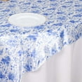 thumbnail image 5 of Efavormart White Blue Chinoiserie Floral Print Satin Table Overlay, Square Tablecloth Topper - 72"x72", 5 of 9
