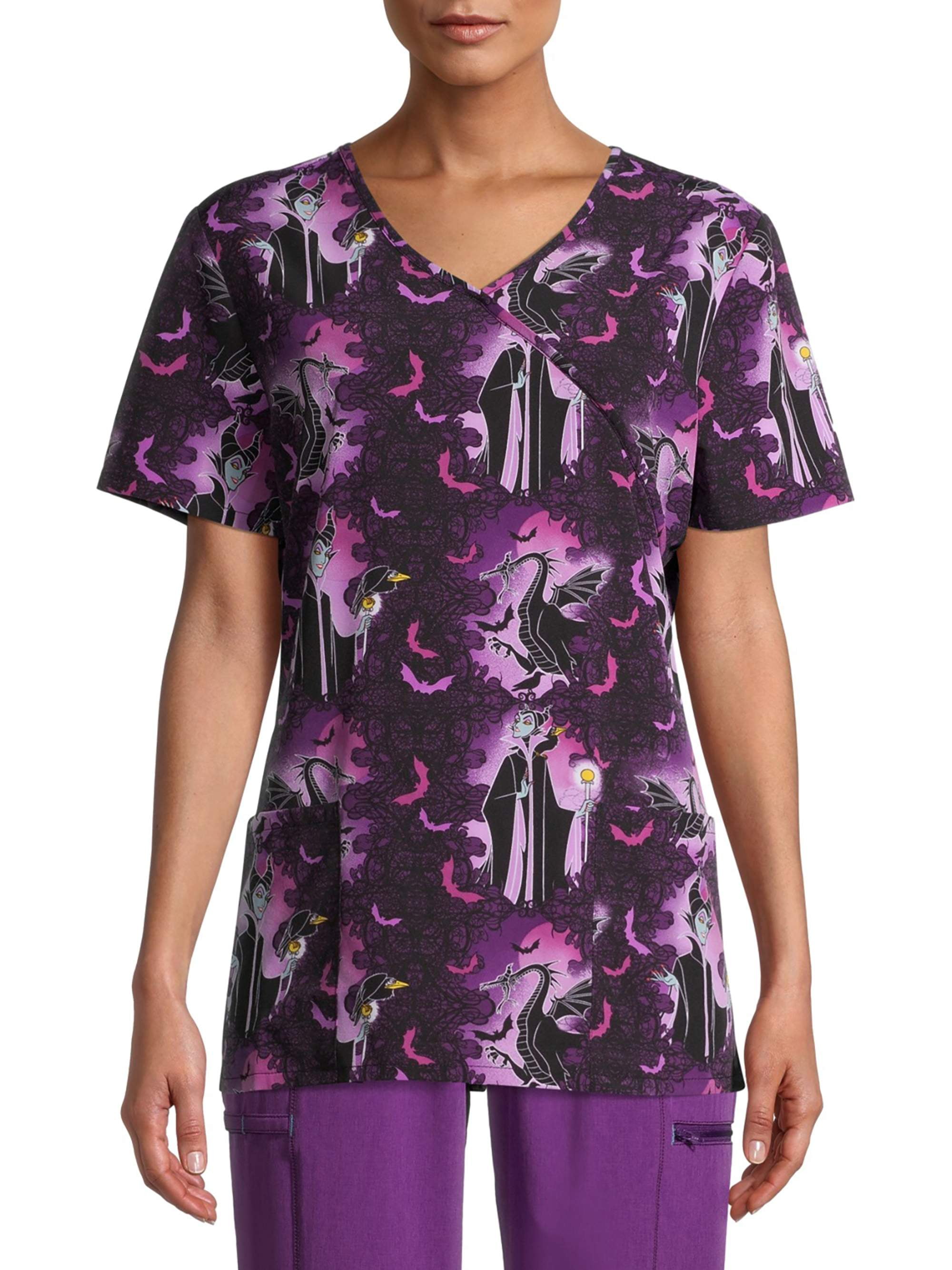 scrubstar-scrubstar-disney-maleficent-night-women-s-mock-wrap-print