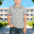 thumbnail image 2 of Bovxnpu Boys School Uniform Short Sleeve Shirt Button Closure Golf Shirt Striped Button Down Collar T Shirt For School Tees, 2 of 5