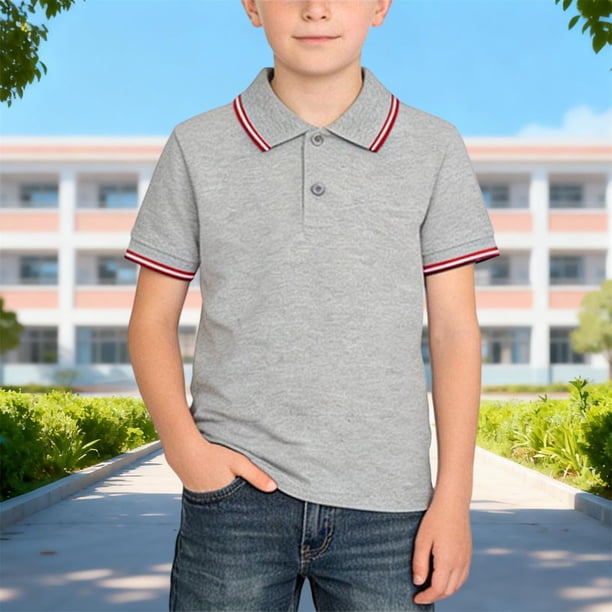 Blusa y camisa de manga corta con cuello vuelto y botones para niños Camiseta de manga corta con cuello vuelto y botones para niños Talla mediana a grande Casual Cómoda Top de poliéster para niños