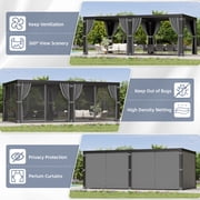 NETAJE 12x20 Hardtop Louvered Pergola, Aluminum Outdoor Pavilion with Adjustable Louvered Roof & Drainage System, Permanent Gazebo with Curtains and Netting for Patio, Garden, Decks