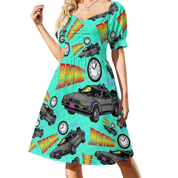 Regreso al futuro patrón DeLorean fan art con licencia oficial Vestido de manga corta Vestidos de mujer vestidos de verano para mujer