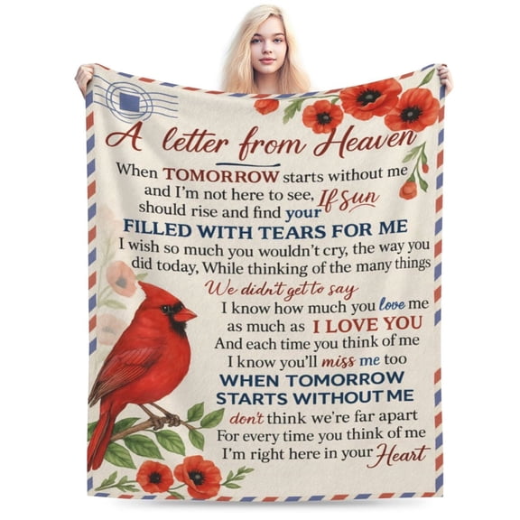 Cardinal Memorial Blanket, A Letter from Heaven, in Loving Memory Blanket Gift for Loss of Loved One Dad Mom, Remembrance Gift Throw Blanket, Bereavement Gifts 50x40