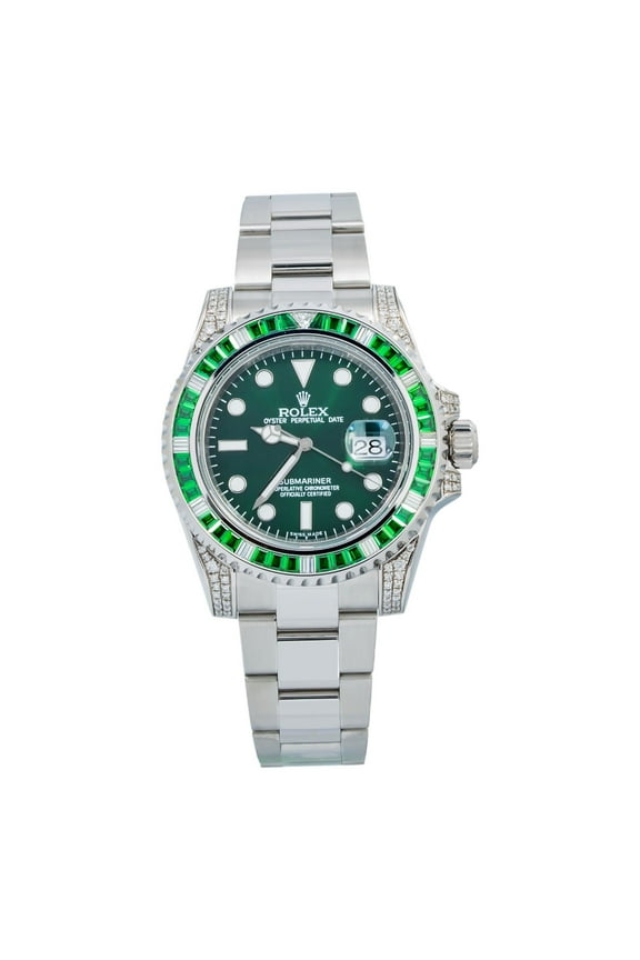 Pre-Owned Rolex Submariner Date 40MM 116610LN Green Dial Green Gemstone & Diamond Bezel Stainless Steel Oyster Bracelet