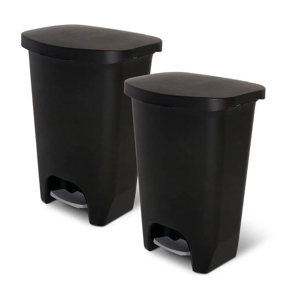Glad 13 Gal Trash Can with Step Pedal and Odor Protection, Black, Pack of 2