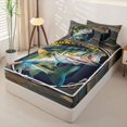 thumbnail image 2 of Castle Fairy Vintage Round Bass Emblem Zipper Queen Comforter Set with Fitted Sheet and 2 Pillowcases,Gone Fishing Text Wood Plank Wall Art Zipper Bedding Set,Green Brown,Black Reversible,4 Pieces, 2 of 6