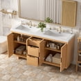 thumbnail image 3 of [Video]59.3-Inch Modern Bathroom Vanity with 4 Doors & 3 Drawers, Handle-Free Design, Soft-Close Hinges, Hidden Drawer Slides, SMC Sink, 3 of 17