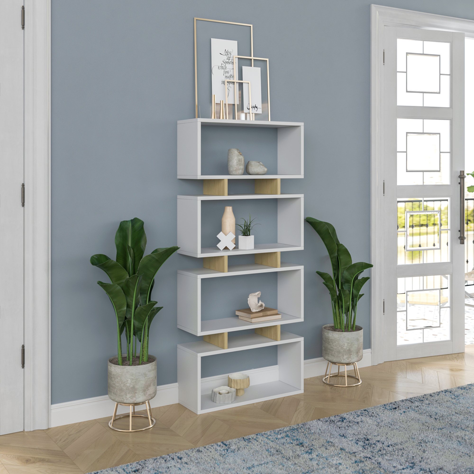 Ada Home Decor Langdon 4 Tier Bookcase, Oak/White
