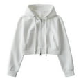 thumbnail image 4 of Kaprioy Womens Cropped Zip-Up Hoodie Fall Fashion Clothes Zipper Wide Ribbed Hem Drop Shoulder Soft Hoodies White, M, 4 of 5