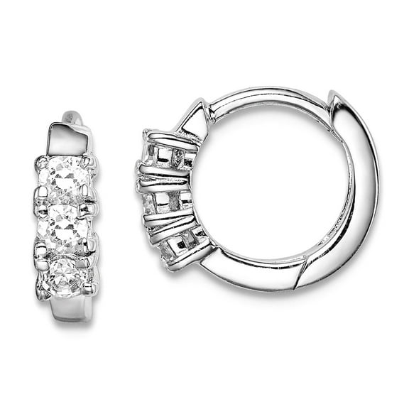 925 Sterling Silver Rhodium Plated 3-stone Cubic Zirconia 2x11mm Hinged Hoop Earrings 11x12mm Hoop Earring for Women