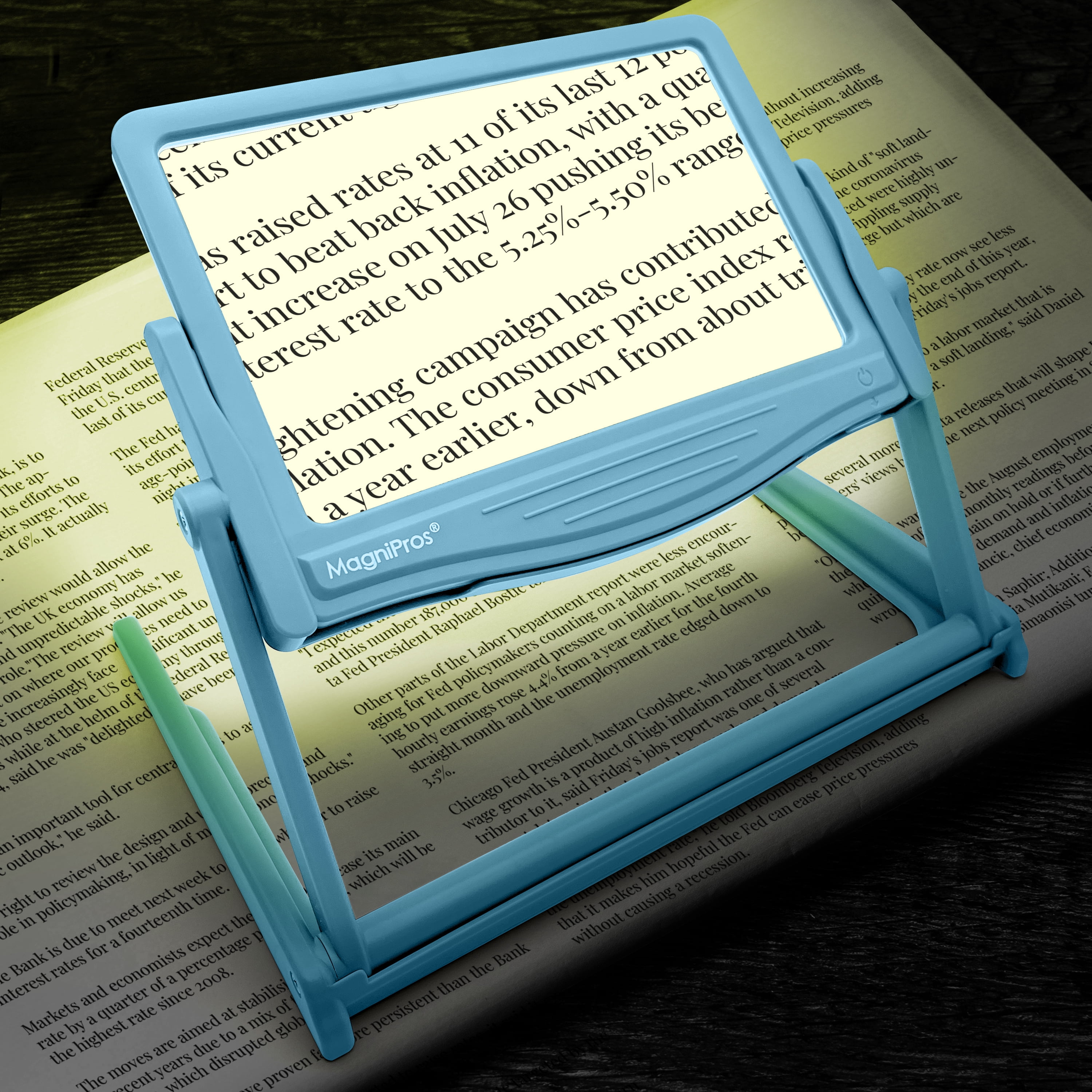 MAGNIPROS 5X Large LED Full Page Magnifying Glass with Collapsible Hands-Free Stand & 3 Color Modes to Reduce Eye Strain, Ideal for Reading Small Prints, Crafting, Low Vision & Seniors