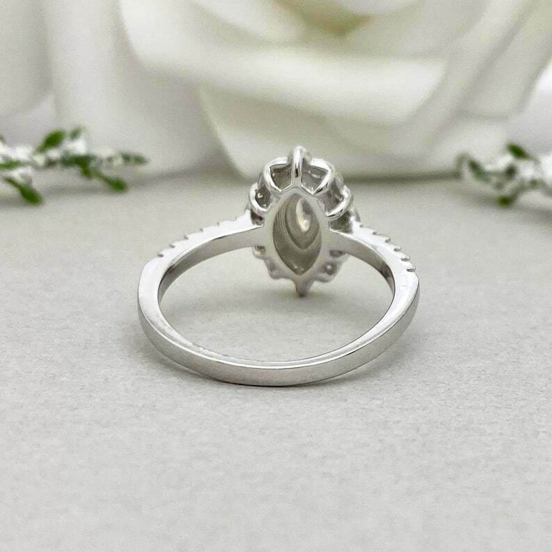 HeartsAndYou 2ct Engagement Ring for Women Marquise Cut Moissanite Dual Halo Vintage Inspired 18k White Gold over Silver