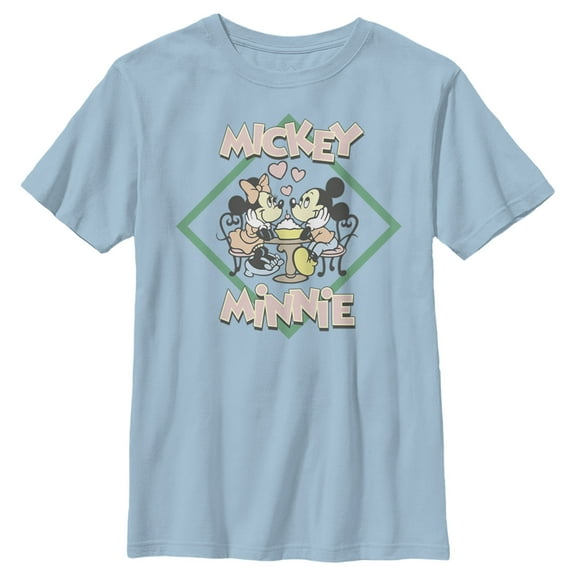 Boy's Mickey & Friends Mickey and Minnie Date Night  Graphic Tee Light Blue Large