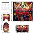 thumbnail image 2 of Halloween Bathroom Four-Piece Set with Shower Curtain,Bathroom Mat,U-Shaped Rug,Toilet Lid Cover,Happy Halloween Shower Curtain Set with 12pcs Hooks Accessories,Halloween Theme Bathroom Decor, 2 of 6