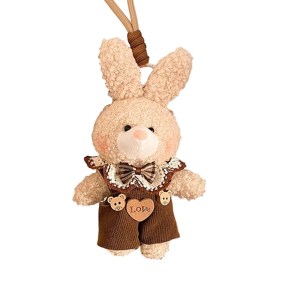 Plush Bunny Toy - Brown Color, Soft Stuffed Animal With Heart-Shaped Pendants, For Teens, S, Daily Decoration, Bag Accessory