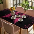 thumbnail image 3 of Pink Ribbon Table Cloths for 4 Foot Rectangle Tables, Wings Romantic Love Heart Flowers Black Patio Waterproof Elastic Fitted Tablecloths, Washable Rectangular Table Cover for Camping, 3 of 8