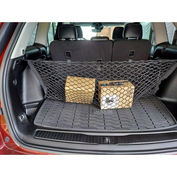 EACCESSORIES EA Rear Trunk Organizer Cargo Net for Jeep Grand Cherokee L WL 2021-2023 – Envelope Style Cargo Net for SUV – Premium Mesh Car Trunk Organizer – Compatible with Grand Cherokee L WL