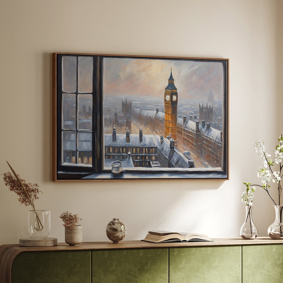 Vintage Landscape-CCXVII By Wexford Home Framed in Walnut Wood Gallery Wrapped Canvas 17 in. x 25 in.