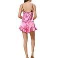 thumbnail image 3 of INSPIRE CHIC Women's Satin Pajamas Floral Camisole Tops with Ruffled Shorts Sleepwear Lounge Sets L Pink, 3 of 5