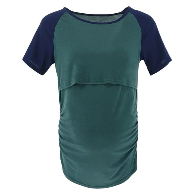 Bwiyojiz Tailles P-TTG Robe de Maternité en Coton de Printemps Mode Femme Manches Courtes Été Uni Col Rond Décontracté Bouton Chemisiers Réguliers Spring's Tops Trends Vêtements de Grossesse, Cadeaux pour Sœurs de la Part d'Une Sœur