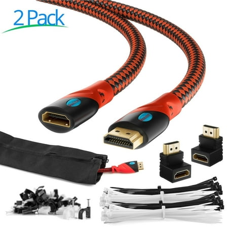 MAXIMM HDMI Male To Female Extension Cable 15FT 2PK For Ethernet 3D 4K Audio Return Blu-Ray Playstation XBox Streaming Jacketed Shielded Cables Cable Sleeve Ties Clips 90 & 270 Degree Adapter (Best 3d Streaming Service)