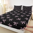 thumbnail image 3 of Feelyou Bow Butterfly Kid Bed Sheets, Black Pink Bowknot King Sheets, 4-Piece, 3 of 7