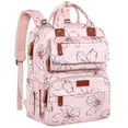 thumbnail image 1 of Mochila para pañales, bolsa de pañales para mamá, mochila grande rosa para pañales para niñas, mochila para mamá con estampado floral para viajes de trabajo y vacaciones con bolsillos aislados y corre, 1 of 5