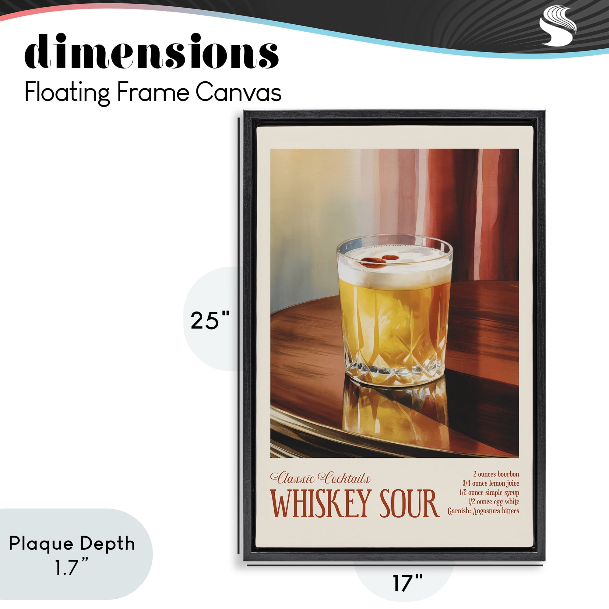 Stupell Industries Whiskey Sour on Table Black Framed Floater Canvas Wall Art, design by Andreas Magnusson