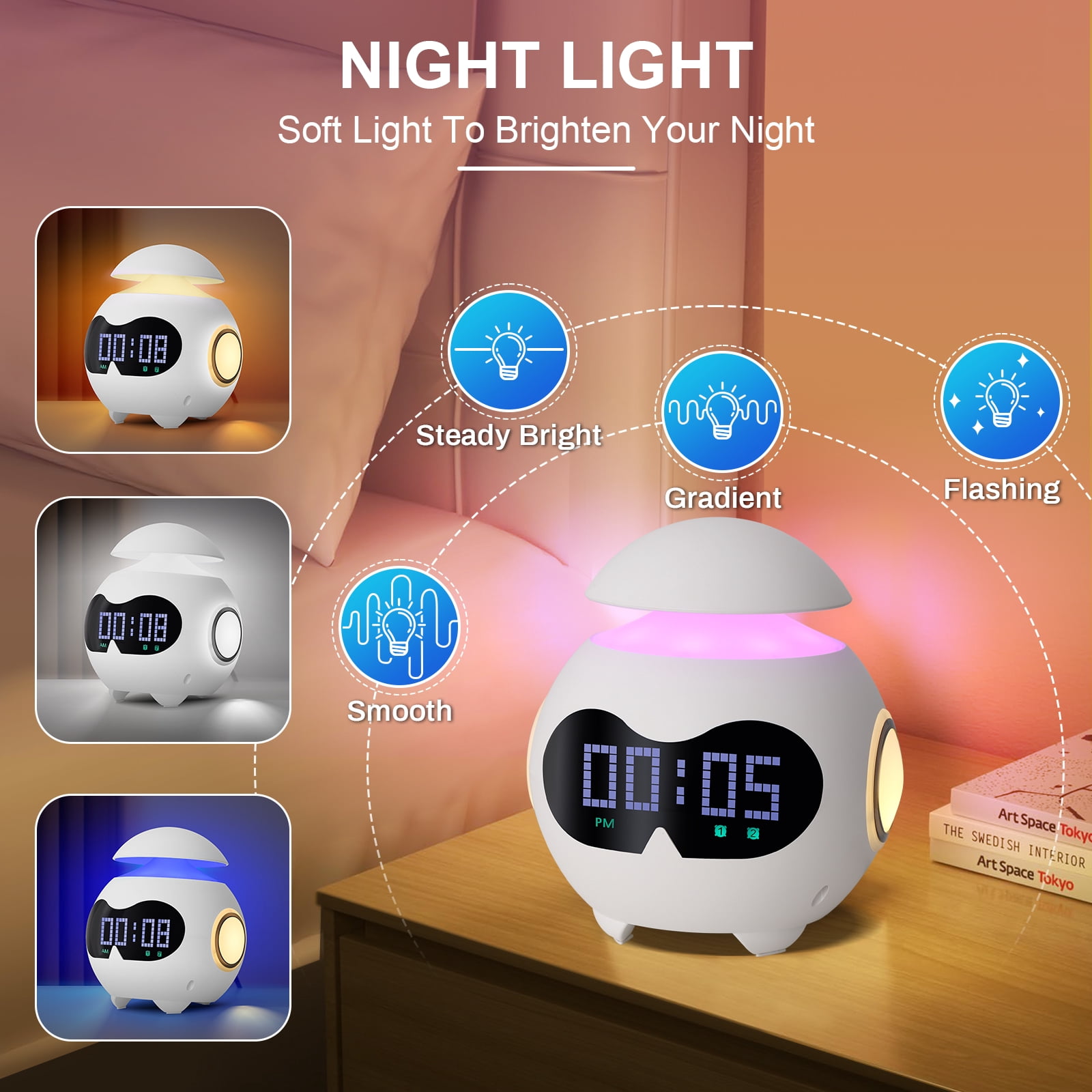 OK to Wake Clock for Kids with Sound Machine, Sleep Training Digital Alarm Clock for Toddler Girls and Boys ,Smart Sunrise Alarm Clock Wake Up Night Light for Bedroom