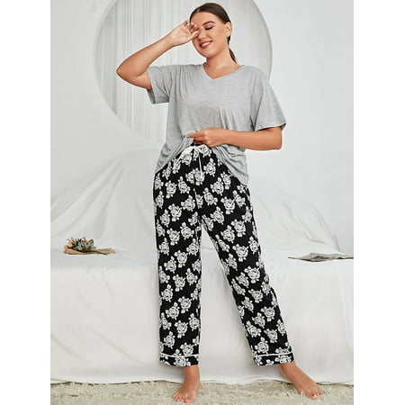 

FridayIn Casual V-neck Color contrast Loose Female Pajama