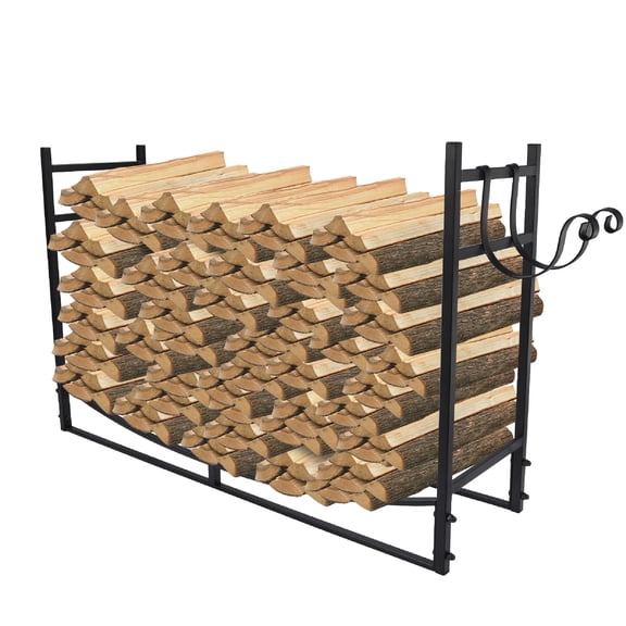 RedSwing 4FT Heavy Duty Firewood Rack Outdoor Indoor, Steel Log Holder Wood Storage Stand with Kindling Hooks for Fireplace Fire Pit Porch Backyard Black