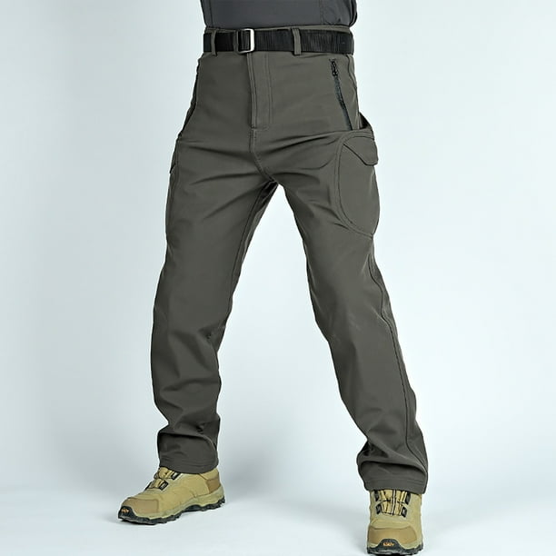 Pantalones de trabajo largos para hombre, elegantes, de color sólido, con múltiples bolsillos y cálidos.
