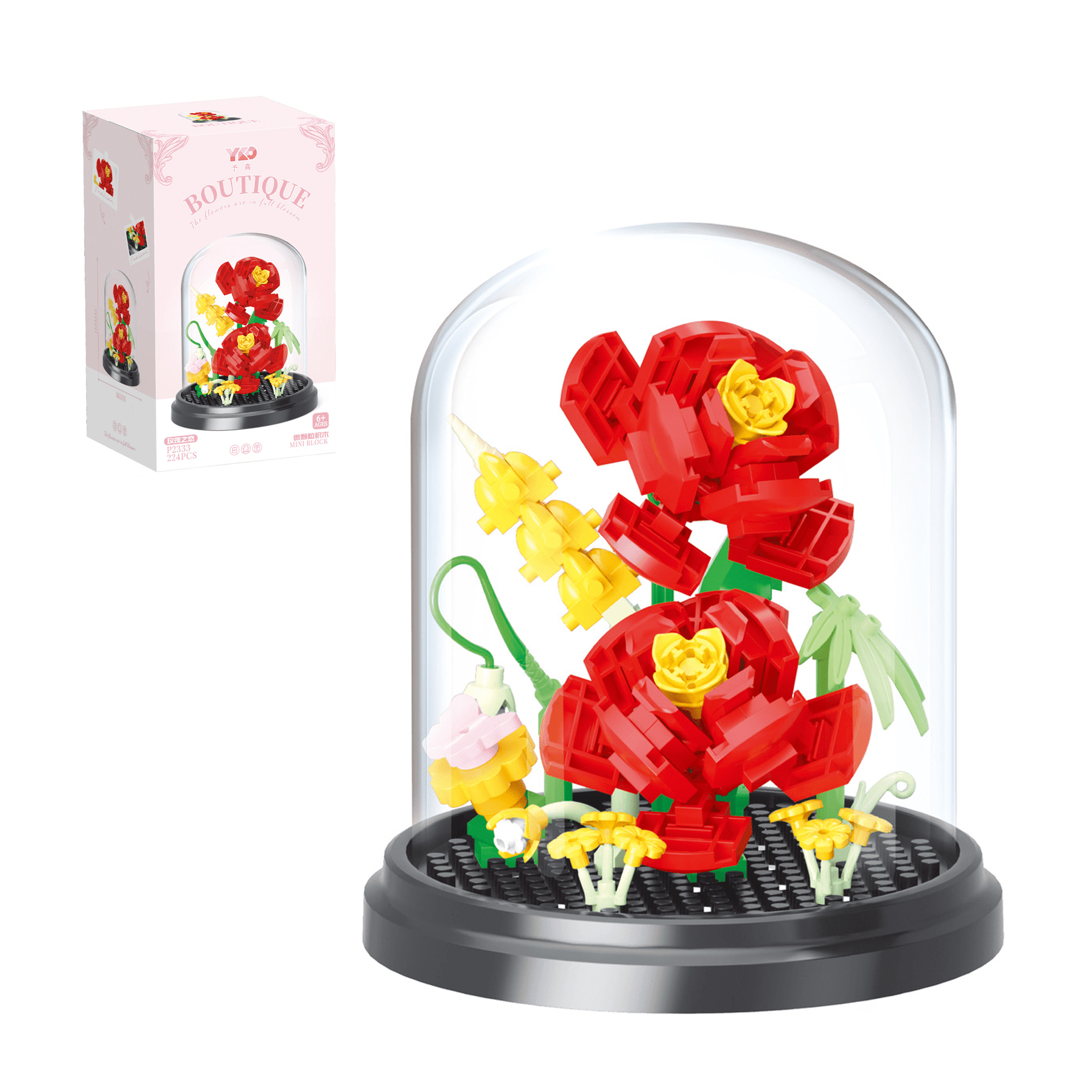 Flower Bouquet Building Blocks With Moving Butterfly & LED Lights - 630 Piece Set