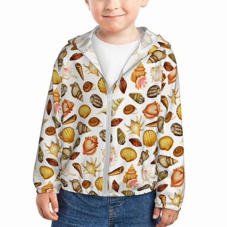 

Sun Hoodie for Kids Conch Shells Print No.9029 Long Sleeve Swim Fishing Shirts Sun Protection Zip Up Jacket Clothing Athletic Hoodie