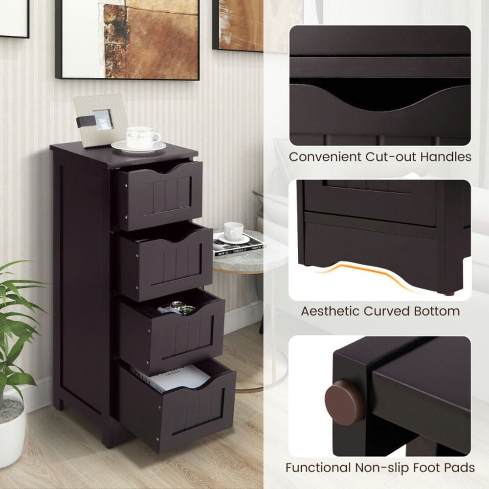 Finihen Storage Cabinet, Floor Cabinet, 4-Drawer Freestanding Floor Cabinet with Anti-Toppling Device, for Bathroom, Living Room, Bedroom, Kitchen, Dark Brown