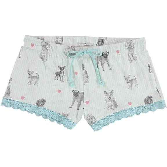 P.J. Salvage Womens Puppies And Hearts Pajama Shorts, White, Medium